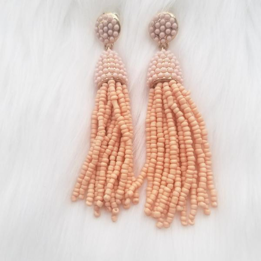 Baby Pink Beaded Tassel Earrings